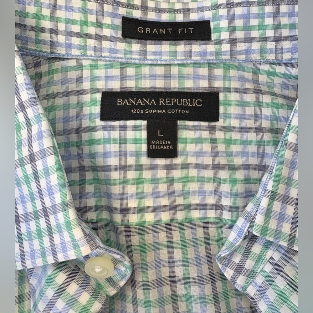 Banana Republic Men’s Green/Black/Blue Plaid Shirt Size L - Picture 3 of 6
